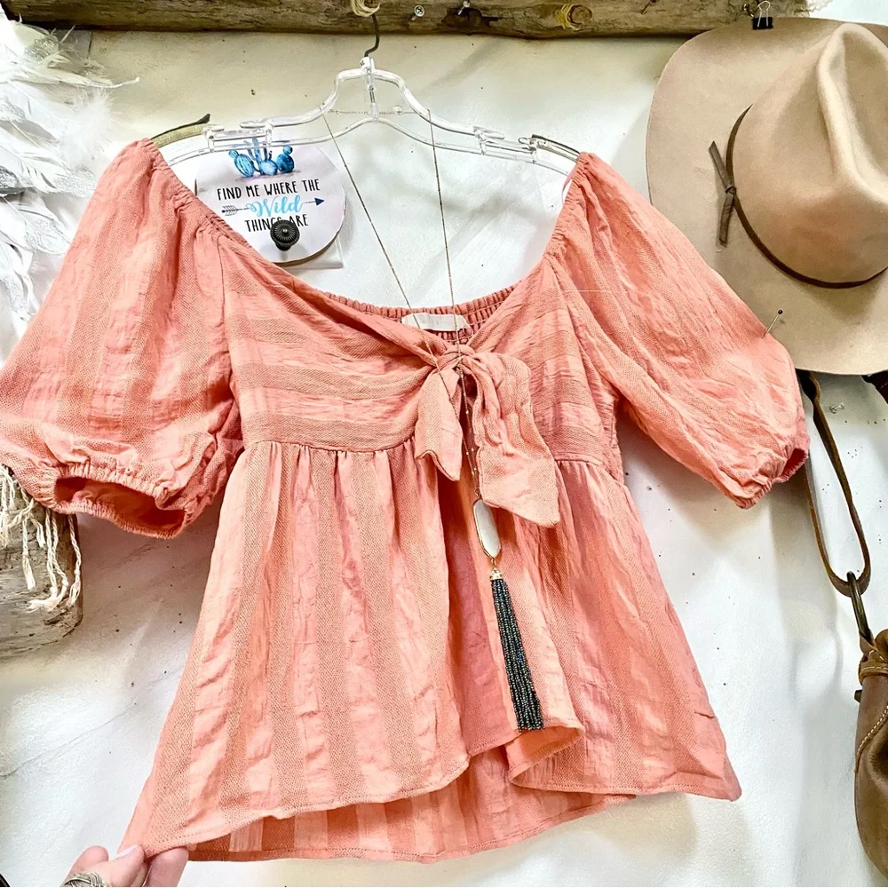 Anthropologie LUSH boho exaggerated sleeves boho smocked chest blouse - Picture 6 of 11